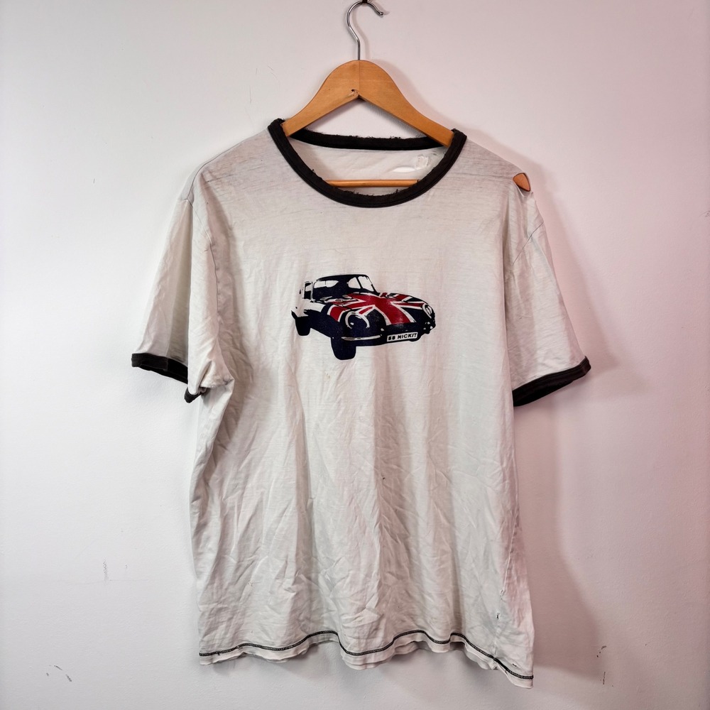 Distressed Mini Cooper Union Jack Ringer T Shirt British Racing Grunge
